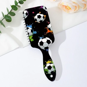Massage air cushion hairbrush with soccer ball pattern and colorful splatter print
