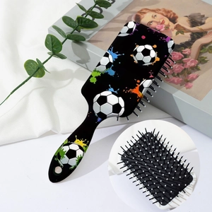 Football Soccer Element Print Cushion Hair Brush Scalp Massage Detangling Paddle Brush For Women Men Sports Style Hairbrush