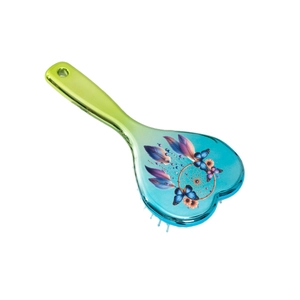 Heart-shaped air cushion hairbrush with butterfly and dreamcatcher graphic design