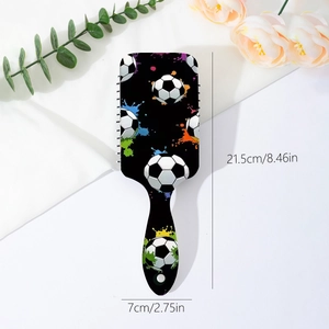 Soccer printed air cushion hair brush for scalp massage and styling, 8.46 inch length