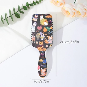 Cartoon cat print air cushion massage hairbrush with ergonomic handle for detangling