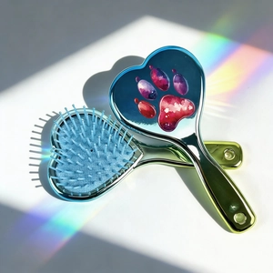 Creative heart-shaped air cushion hair brushes with metallic finish and cat paw design