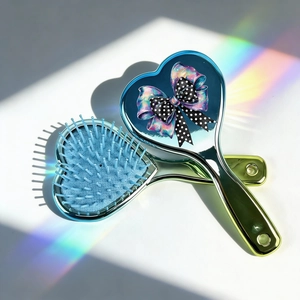 Gradient heart-shaped air cushion hairbrush with polka dot bow and massage bristles