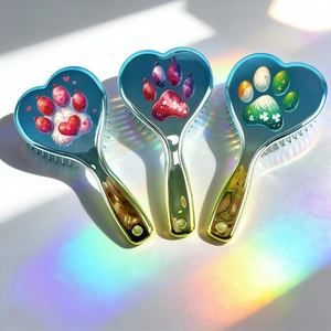 Heart Shaped Electroplated Air Cushion Comb Portable Mini Massage Hair Brush With Cute Cat Claw Clover Pattern Valentine Gift For Women
