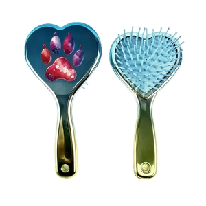 Heart-shaped hair brush with starry cat paw pattern and electroplated gold handle