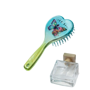 Green and blue gradient butterfly print hairbrush with air cushion and massage bristles