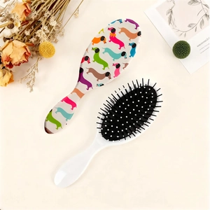 Brosse à cheveux ovale à coussin d'air avec motifs teckel colorés et poils de massage doux
