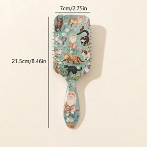 Cartoon cat print air cushion paddle brush for scalp massage, size 21.5cm by 7cm