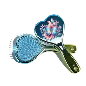 Peigne à coussin d'air en forme de cœur avec imprimé papillon floral et massage confort