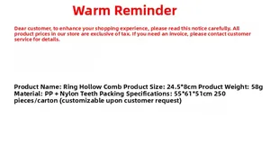 Technical specifications for hollow massage hair brush with PP and nylon teeth
