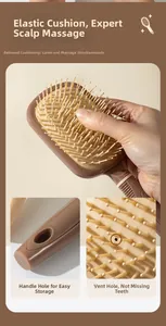 Detail of ergonomic handle hanging hole and flexible massage air cushion on hairbrush