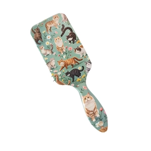 Cat print hairbrush with air cushion for scalp massage in light green finish