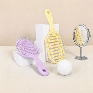 Hollow vent hair brush set for scalp massage and blow drying styling in purple and yellow