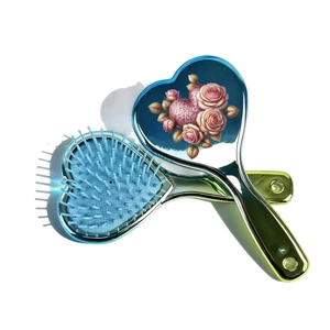 Mini heart-shaped massage hairbrush set with electroplated finish and floral pattern