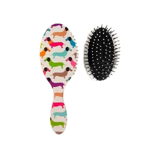 Brosse à cheveux ovale avec motif teckel coloré et poils doux à coussin d'air