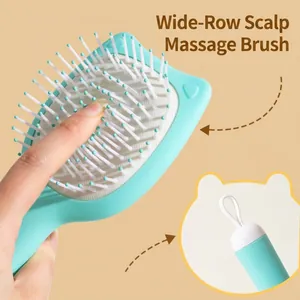 Mint green cat-ear hairbrush with high-elasticity air cushion for scalp massage