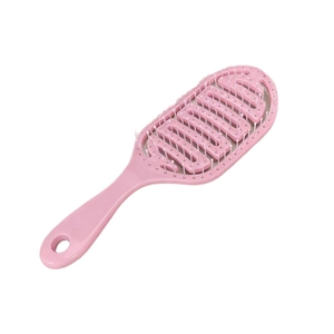 Professional pink vented hair brush with curved design for wet hair styling and scalp massage