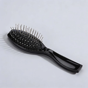 Brosse à cheveux noire professionnelle à picots d'acier pour massage et coiffage quotidien