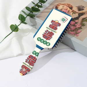 Cartoon massage hair comb with creative Make Money print and ergonomic blue handle