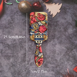Floral air cushion hair brush with traditional Chinese horse art and massage bristles