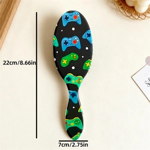 Hair brush with gamepad print and air cushion for scalp massage, size 22cm by 7cm