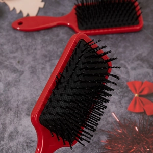 Red Christmas hair cushion brush with snowflake prints for scalp massage and styling