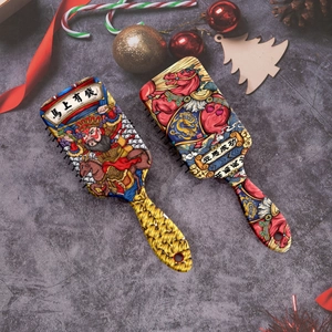 Chinese Style Air Cushion Massage Hair Brush For Women Traditional Horse Wealth God Illustration Detangling Paddle Comb