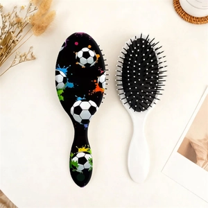 Soccer printed air cushion hairbrush with ergonomic handle for scalp massage