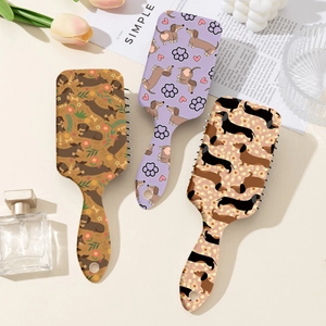 Lot de 3 brosses à cheveux avec motifs de teckel et imprimés floraux sur fond beige