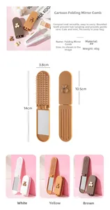 Foldable cartoon bear mirror and comb set made of PP material in three pastel colors
