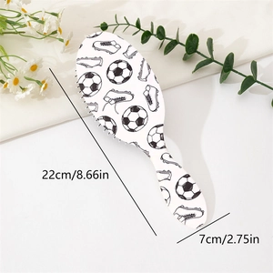Oval air cushion hairbrush with soccer print design and 22cm dimension marking