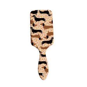 Brosse à cheveux à coussin d'air avec imprimé teckel mignon et motifs floraux roses