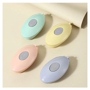 Portable macaron mini heat sealers in four colors with non-slip button in a 2x2 grid