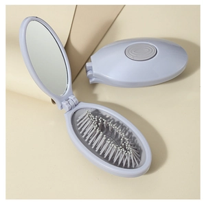 Portable folding air cushion hairbrush with mirror in macaron purple for travel use