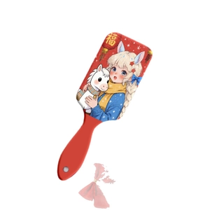 Brosse à cheveux rouge à coussin d'air avec motif dessin animé fille et poney festif