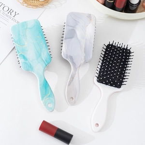 Marble pattern air cushion massage hairbrushes with anti-static bristles in multiple colors