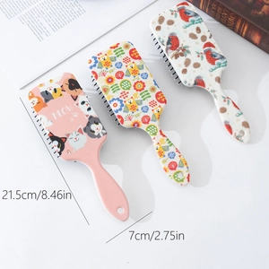 Three cute printed air cushion hairbrushes with cat and floral patterns for women