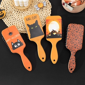 Halloween Thema Luftkissen Haarbürste Antistatisch Kopfhautmassage Paddle Bürste Cartoon Kürbis Schwarze Katze Druck Kunststoff Kamm Für Damen