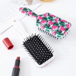 Vue détaillée des brosses à cheveux massantes avec motif pastèque mignon et coussin d'air