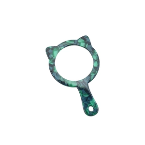 Specchio a mano carino a forma di gatto con cornice floreale in acetato blu e manico