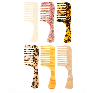 Set of 6 colorful marble texture acetate wide tooth hair combs with ergonomic handles