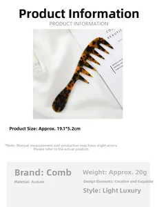 Macro view of wide tooth acetate hair comb in amber tortoiseshell with 19.1x5.2cm dimensions