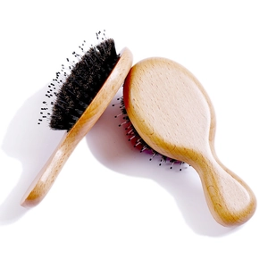 Set de 2 brosses à cheveux en bois naturel avec poils de sanglier et picots en nylon