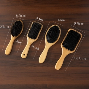Bamboo hairbrushes with nylon bristles for scalp massage in oval and rectangular shapes
