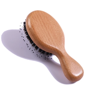 Brosse à cheveux ergonomique en bois avec poils de sanglier pour massage du cuir chevelu