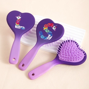 Pettine Massaggiante a Cuscino d'Aria a Forma di Cuore Unicorno Iniziale Alfabeto Gradiente Viola Spazzola per Capelli Donna