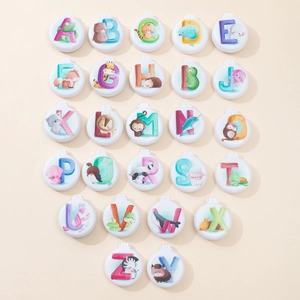 Round folding travel hairbrush and mirror set with 26 colorful cartoon alphabet animal prints