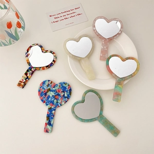 Vintage Cellulose Acetate Heart Handheld Makeup Mirror Elegant Korean Style Portable Vanity Mirror For Women Daily Beauty Tool