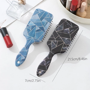 Brosses à cheveux à coussin d'air bleues et noires avec motifs géométriques dorés