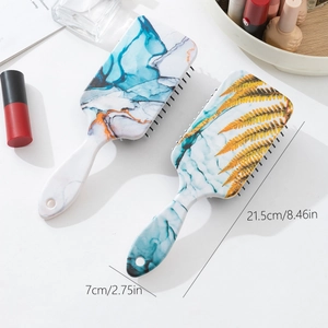 Marble Texture Paddle Hair Brush Air Cushion Massage Detangling Comb Gold Leaf Pattern Printed ABS Hair Styling Tools For Women